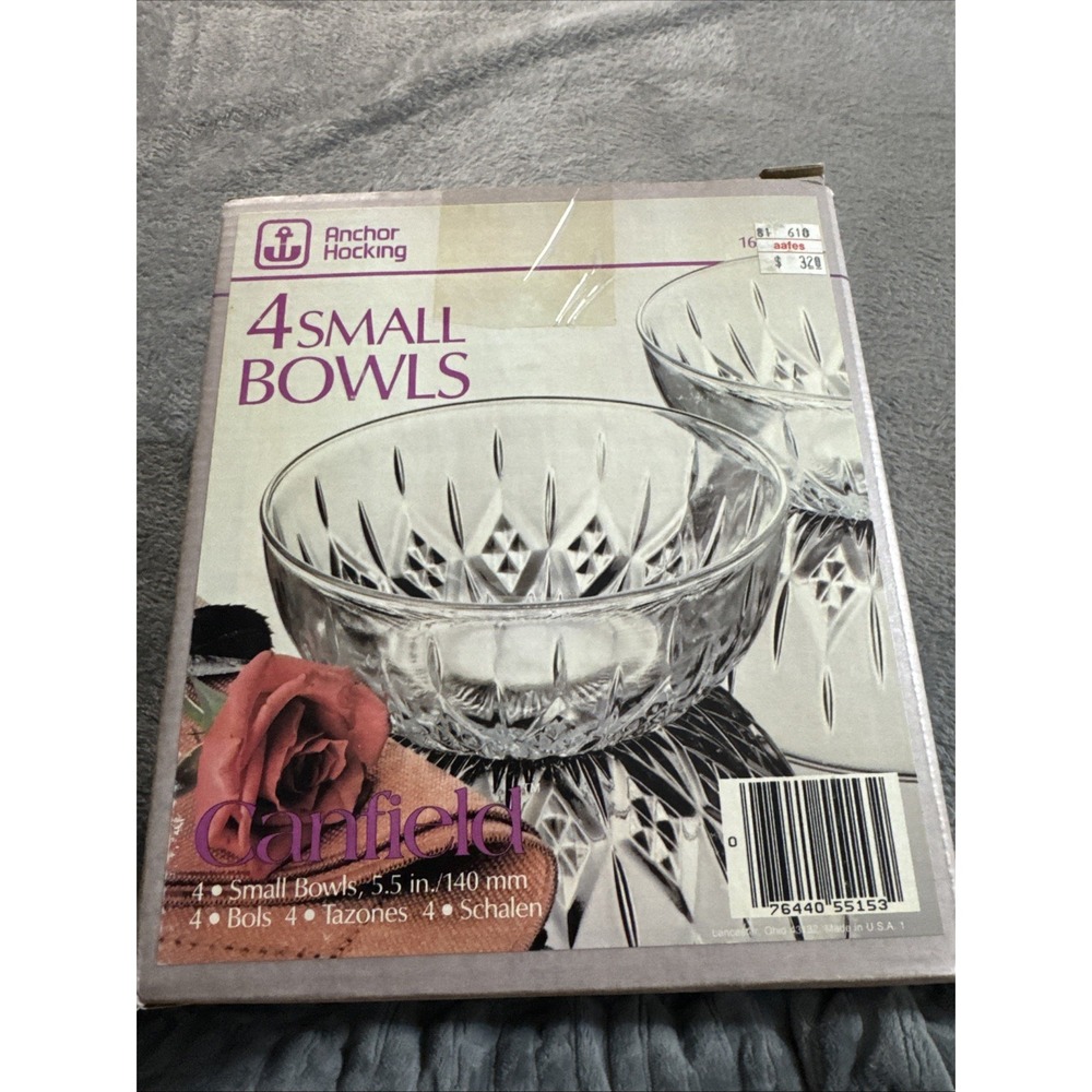 Anchor‎ Hocking Canfield 4 pc. Clear Glass Canfield Bowls Made in USA